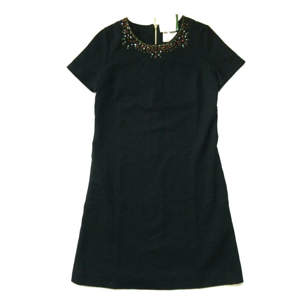NWT Kate Spade New York Glimmer Shift in Black Academy Beaded Collar Dress 0